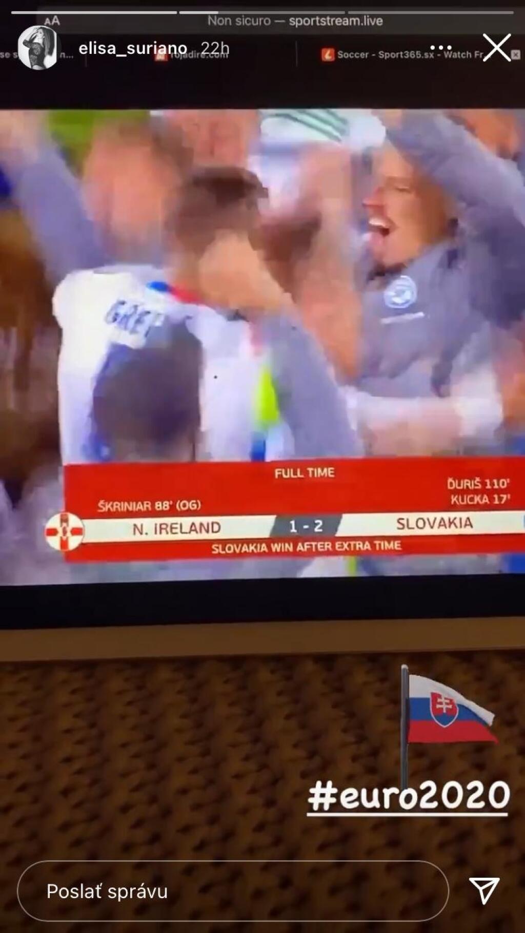 Gyombérova Elisa taktiež prežívala tento veľký futbalový večer