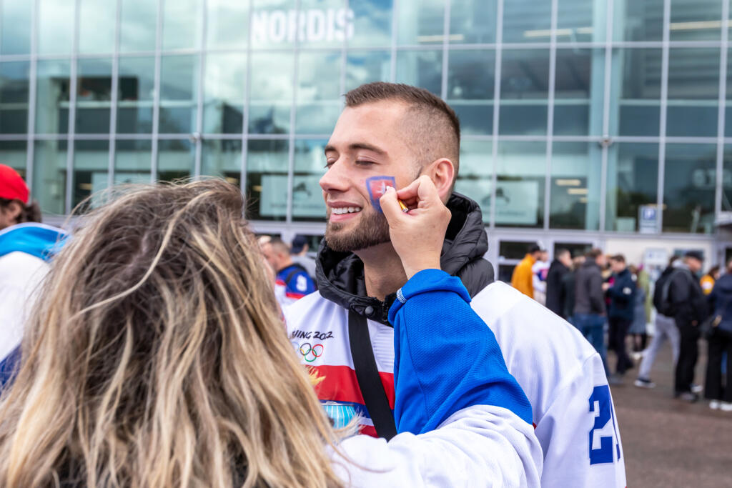 Na snímke úvodný zápas slovenskej hokejovej reprezentácie v ľadovom hokeji proti Francúzsku.