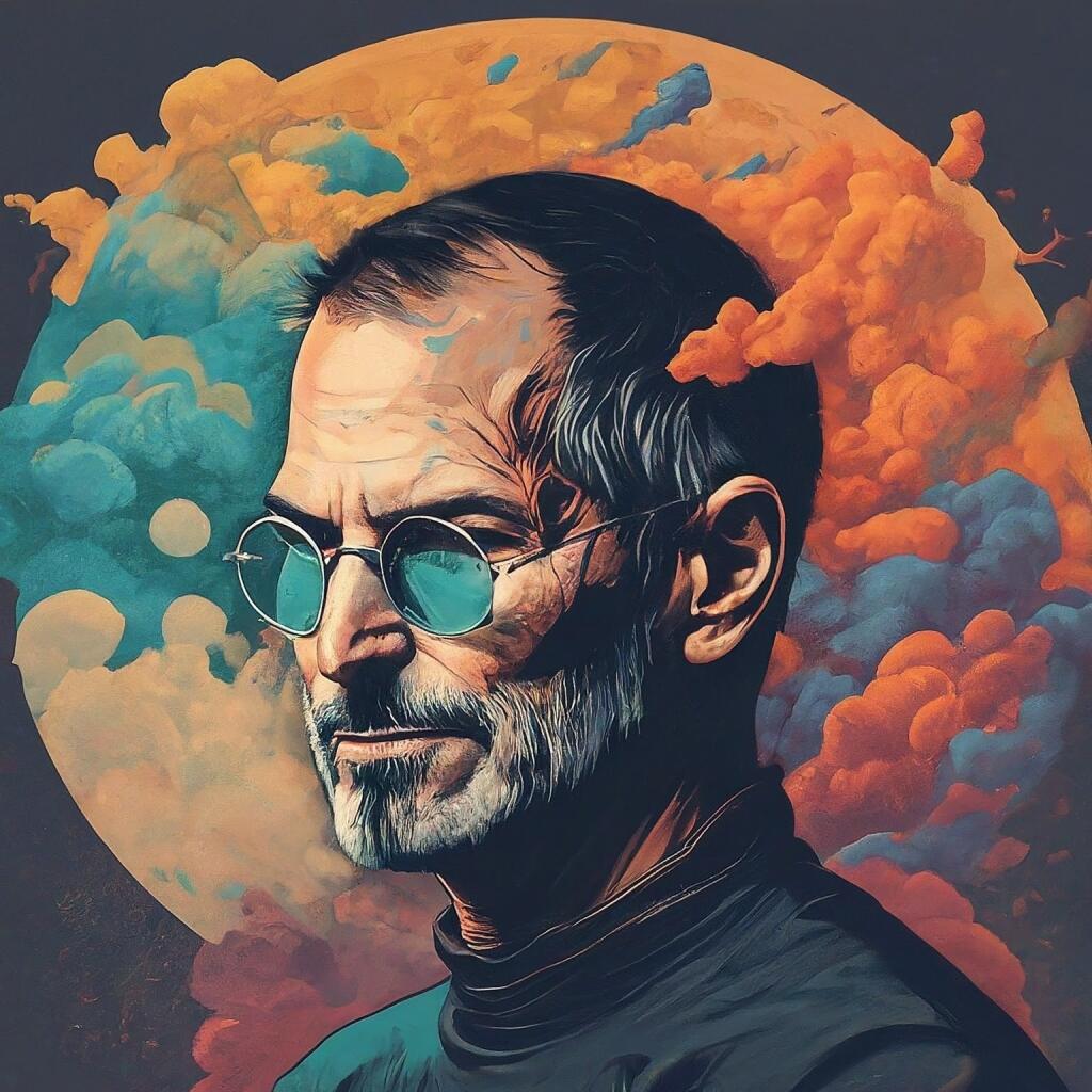 Vector,Vignette,Vector-style,Image,Of,Steve,Jobs,Mind,Reality,Distortion