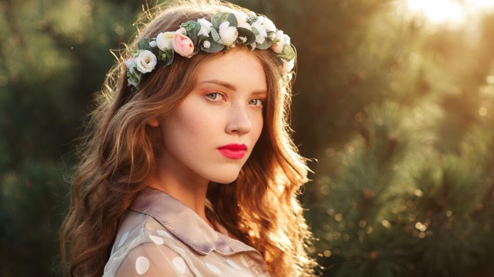 portrait of beautiful girl in wreath, free space