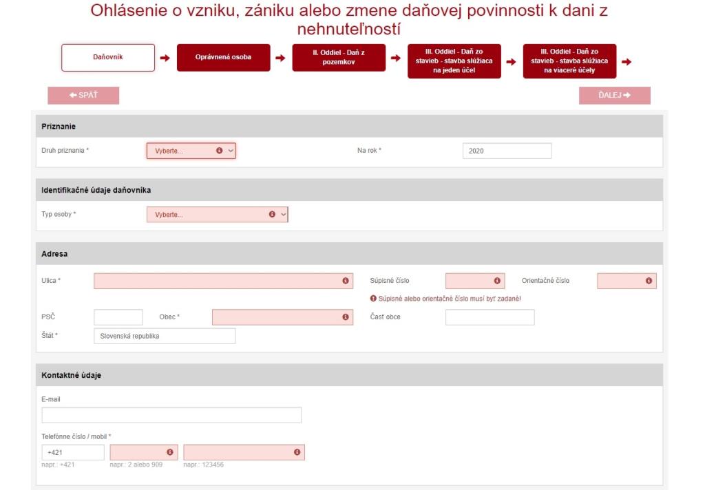 Formulár na vyplnenie daňového priznania k dani z nehnuteľnosti (mesto Bratislava)