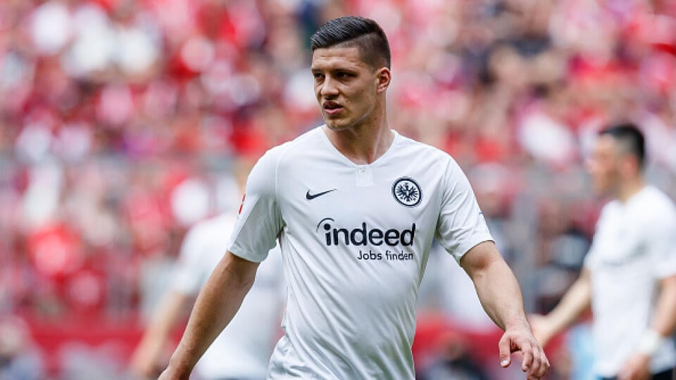 MUNICH, GERMANY - MAY 18: Luka Jovic of Eintracht Frankfurt looks on during the Bundesliga match between FC Bayern Muenchen and Eintracht Frankfurt at Allianz Arena on May 18, 2019 in Munich, Germany. (Photo by TF-Images/Getty Images)