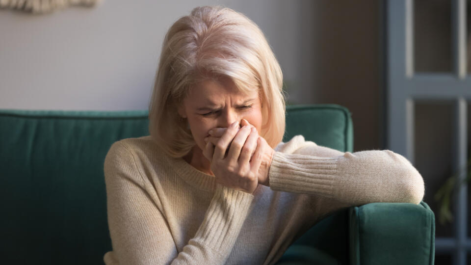 Sad,Stressed,Old,Middle,Aged,Woman,Widow,Mourning,Crying,Alone