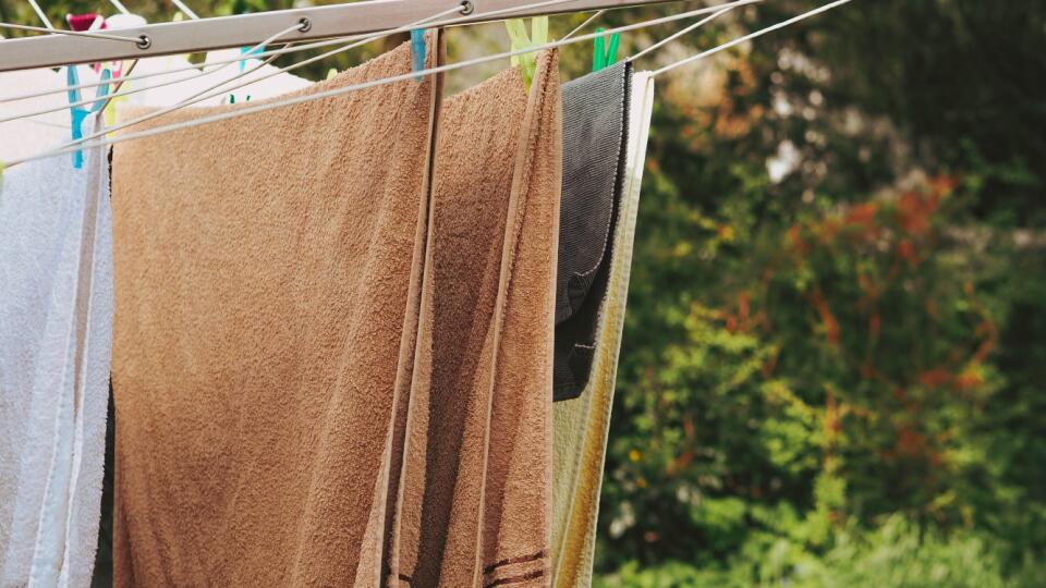 Drying,Colored,Towels,Outside,In,The,Garden,,Fresh,Air