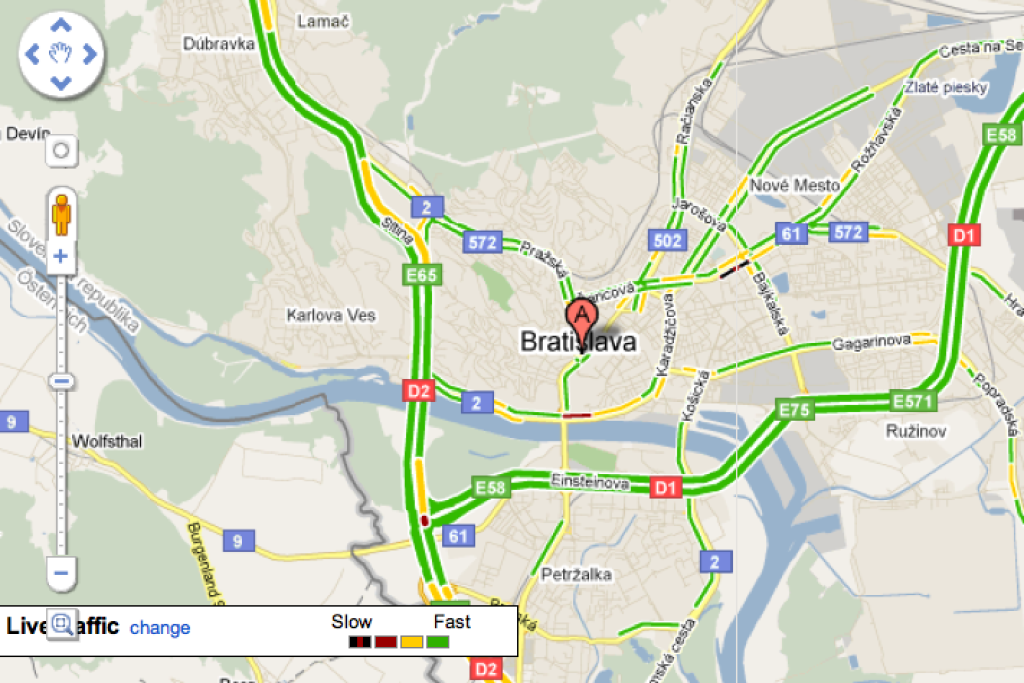 Google ukazuje na mapách zápchy. Už aj na Slovensku