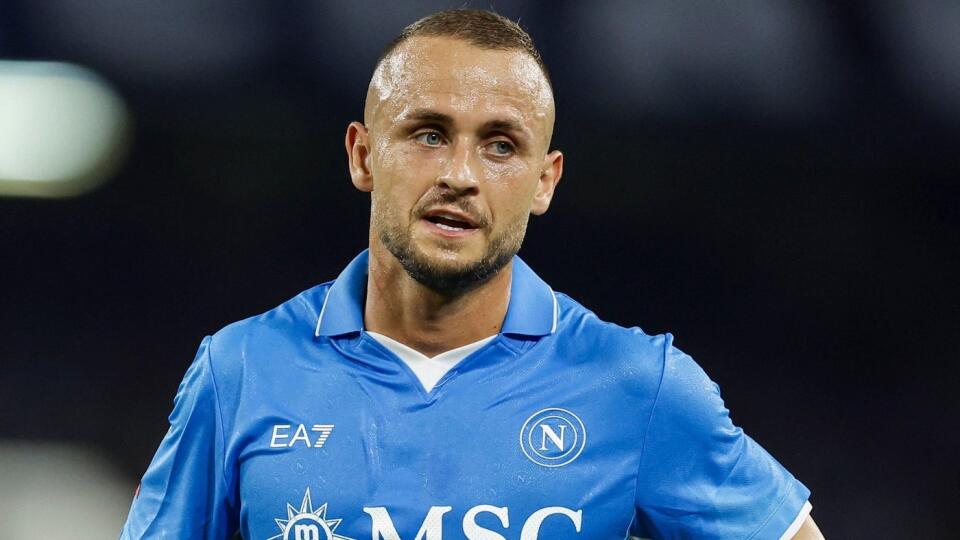 Napoli's Slovak midfielder Stanislav Lobotka looks during the the Coppa Italia football match between SSC Napoli vs Modena at the Diego Armando Maradona Stadium in Naples, southern Italy, on August 10, 2024