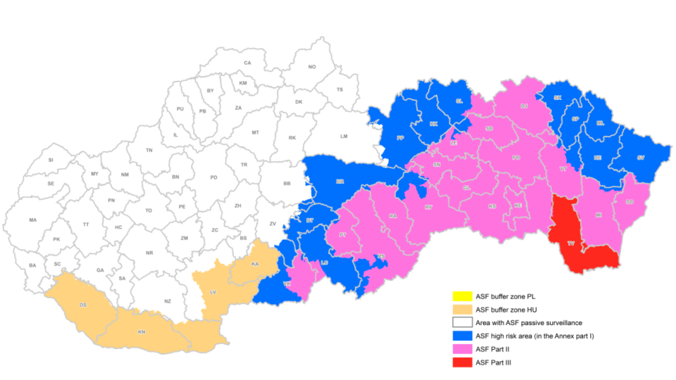 Aktuálna mapa infikovaných a nárazníkových zón v súvislosti s AMO na Slovensku