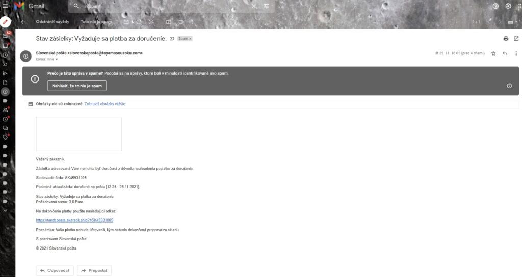Takto môže vyzerať podvodný email.