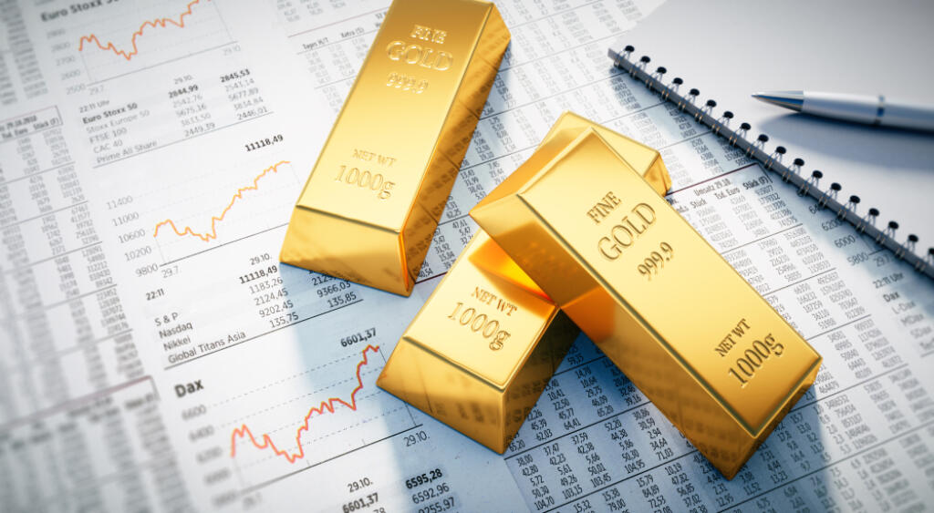 Gold,Bars,On,Stock,Market,Newspaper,-,3d,Illustration