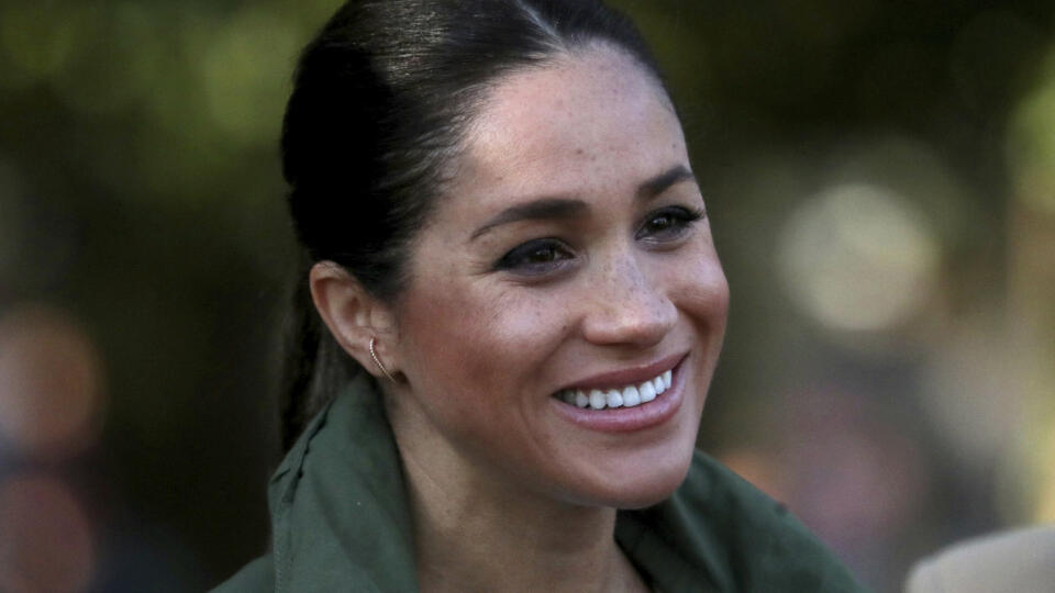 Britain's Meghan, Duchess of Sussex, visit the Moroccan Royal Federation of Equitation Sports in Rabat, Morocco, Monday Feb. 25, 2019. The royal couple are expecting their first child in Spring 2019. (Hannah Mckay/Pool via AP)