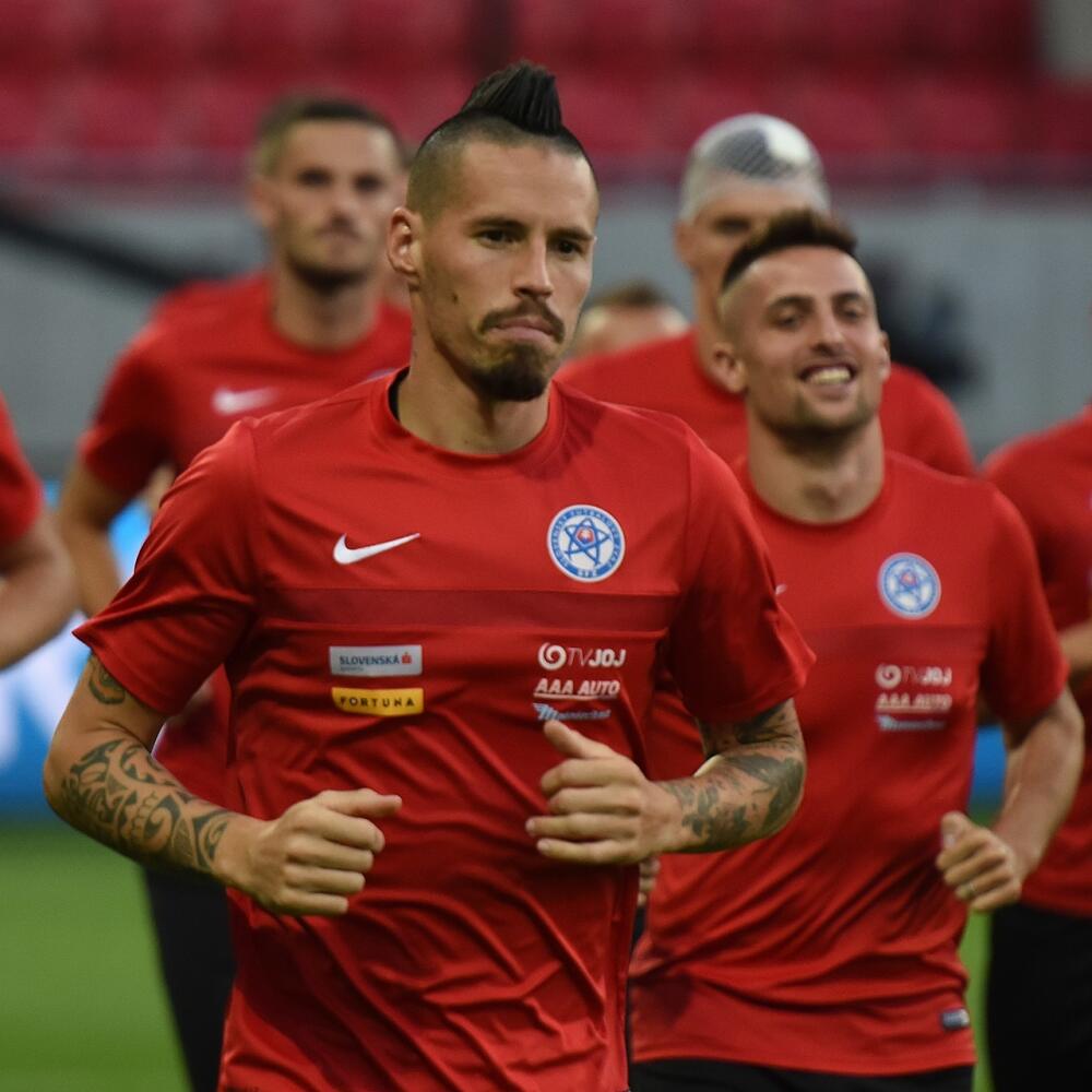 Na snímke hráč slovenskej futbalovej reprezentácie Marek Hamšík počas tréningu pred zápasom kvalifikácie na Majstrovstvá sveta 2018 vo futbale Slovensko – Slovinsko