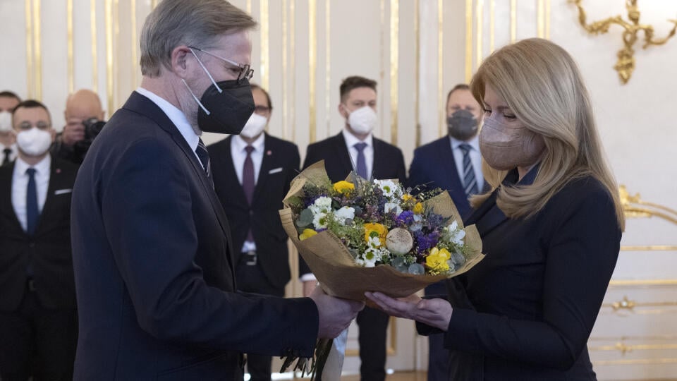 Pictured from the right is the President of the Slovak Republic Zuzana Čaputová and the new Czech Prime Minister Petr Fiala during the reception at the Presidential Palace in Bratislava on Tuesday, January 11, 2022. PHOTO TASR - Pavel Neubauer




      



