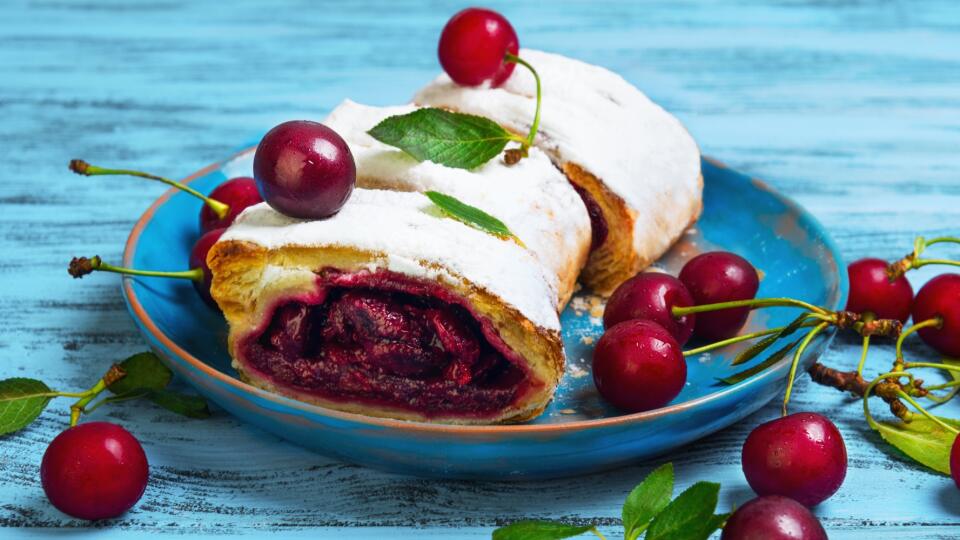 Cherry roll filled strudel