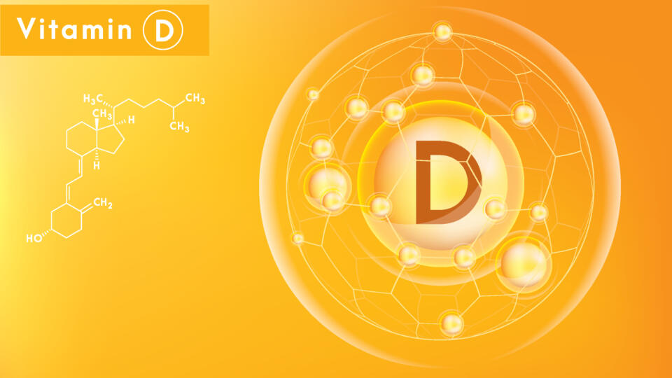 Vitamin,D,And,Structure.,Medicine,Capsule,,Golden,Substance.,3d,Vitamin