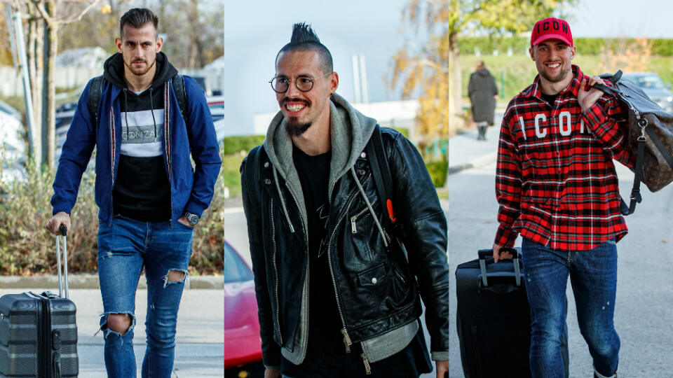 Martin Dúbravka, Marek Hamšík a Róbet Mak na reprezentačnom zraze pred zápasom s Chorvátskom.