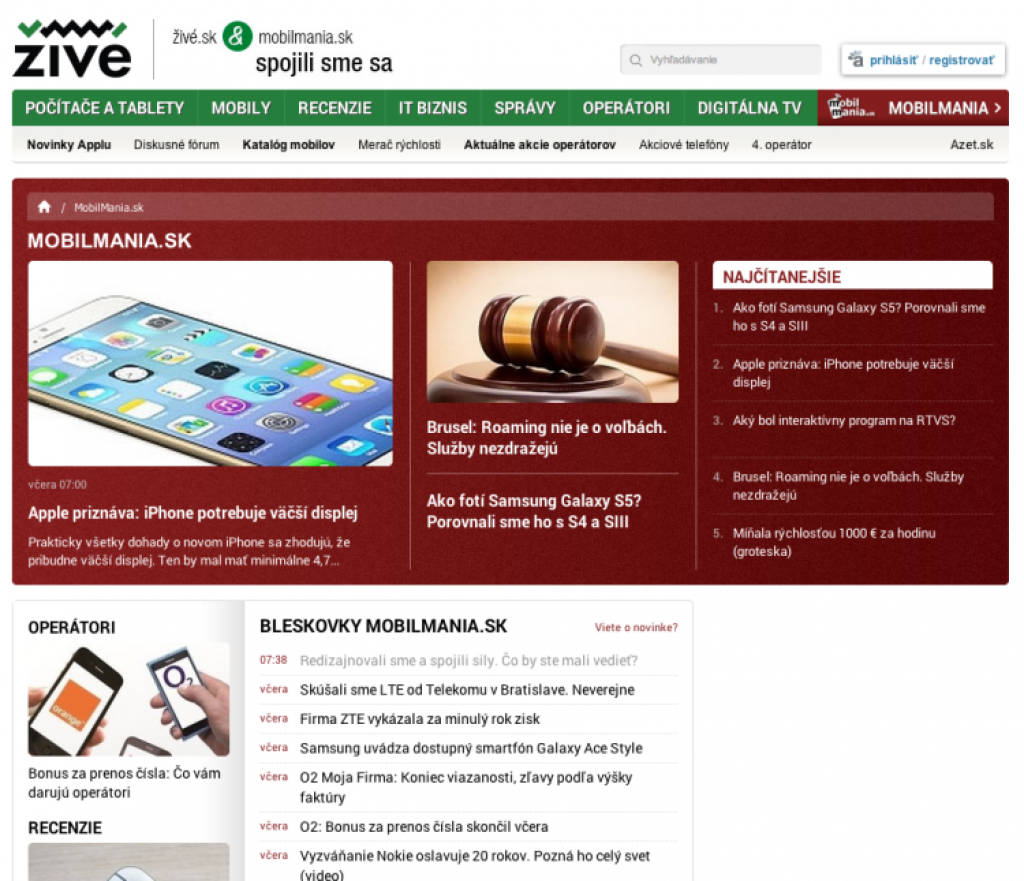Živé.sk redizajnovalo, „pohltilo“ MobilManiu