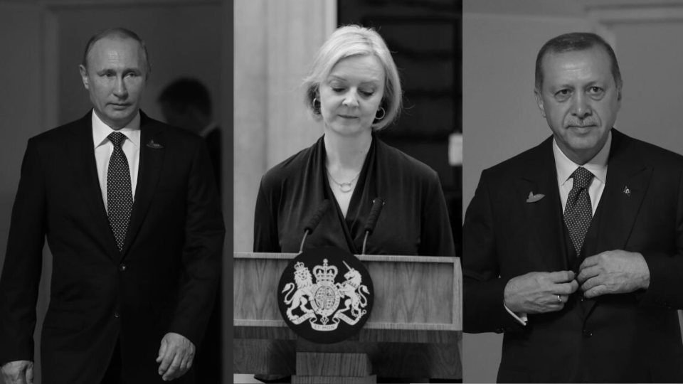 Vladimir Putin, Liz Trussová, Recep Tayyip Erdogan