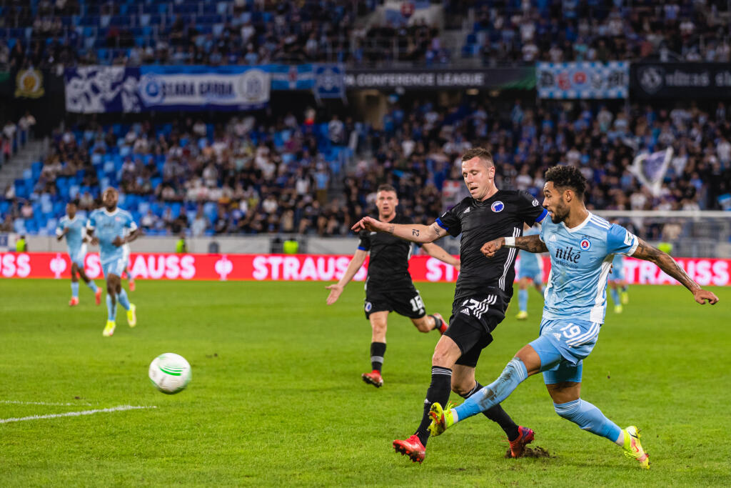 Na snímke Andre Green počas zápasu F skupiny Európskej konferenčnej ligy medzi ŠK Slovan Bratislava a FC Kodaň.