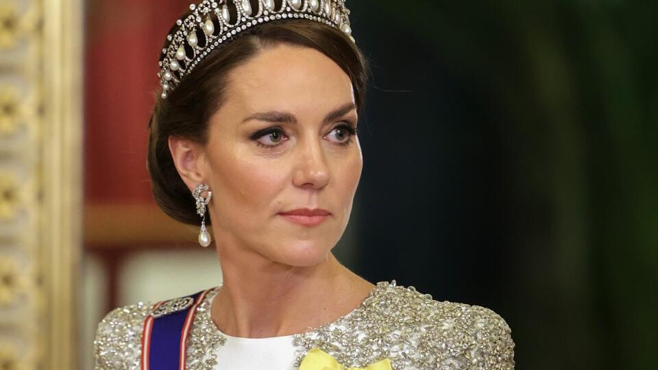 Princezná Kate počas banketu v novembri 2022. Jej vtedajší outfit a vizuál poslúžil ako predloha pre kontroverzný portrét.