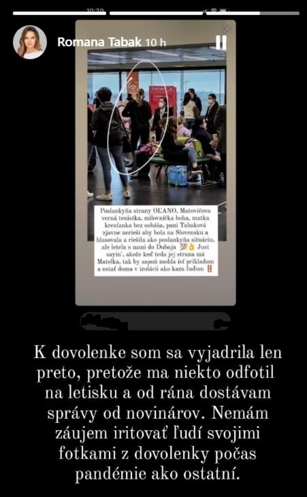 Takto sa vyhovárala Tabák prečo vyrazila na dovolenku v čase prísnych opatrení.