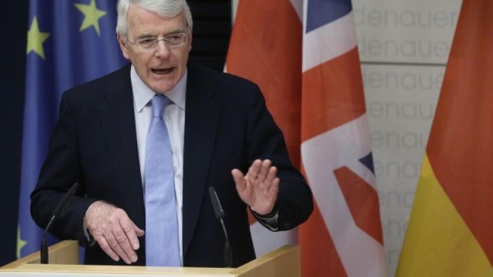 Britain's former Prime Minister Sir John Major speaks during a Europe Forum of the Konrad-Adenauer-Foundation in Berlin, Germany, Thursday, Nov. 13, 2014. The topic of Majors's speech was 'Great Britain and the EU - In or out?'. (AP Photo/Michael Sohn)