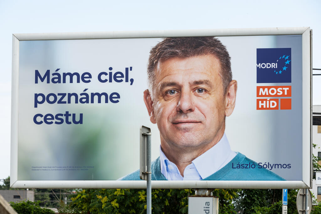 Billboard politickej strany MOST HÍD s Lászlóm Sólymosom v Bratislave.