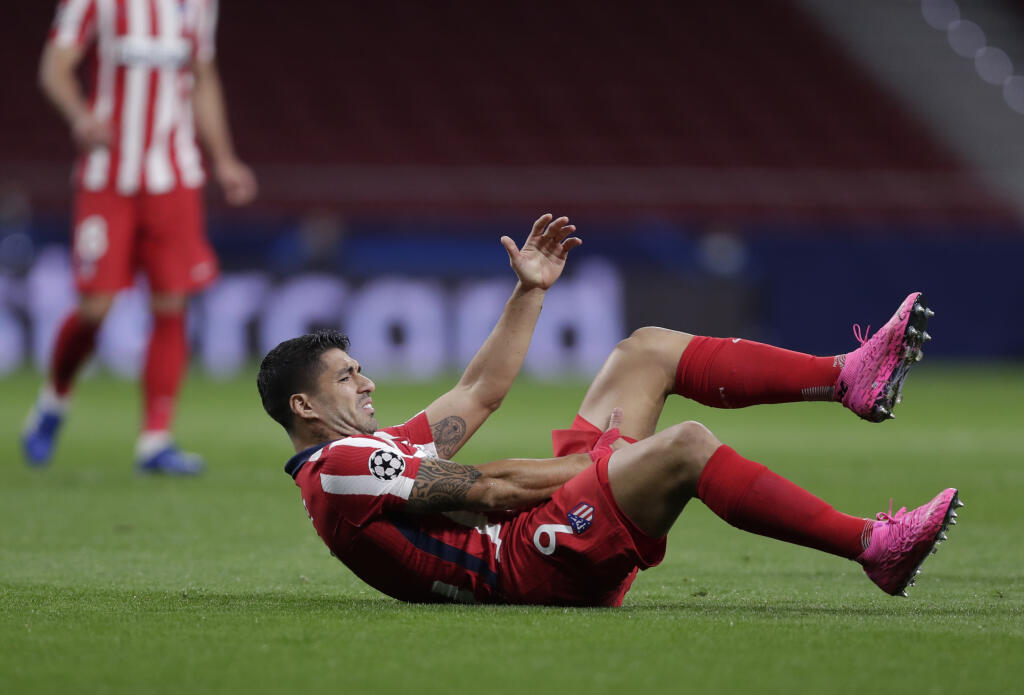 JB 36 Madrid - Hráč Atletico Madrid Luis Suarez reaguje v zápase A-skupiny 2. kola skupinovej fázy Ligy majstrov Atletico Madrid - RB Salzburg v Madride 27. októbra 2020. FOTO TASR/AP
Atletico Madrid's Luis Suarez, reacts after he is blocked during the Champions League group A soccer match between Atletico Madrid and RB Salzburg at the Wanda Metropolitano stadium in Madrid, Spain, Tuesday, Oct. 27, 2020. (AP Photo/Manu Fernandez)