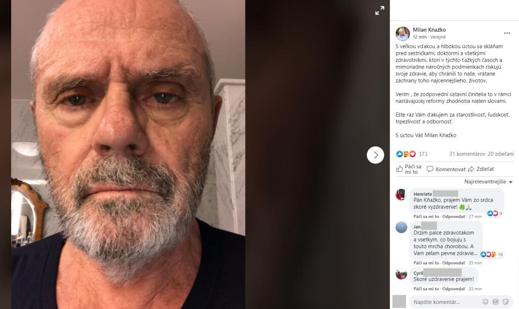 Herec Milan Kňažko (75) koncom septembra oznámil, že je covid pozitívny. Teraz zverejnil svoju aktuálnu selfie bez akýchkoľvek filtrov a poďakoval zdravotníkom