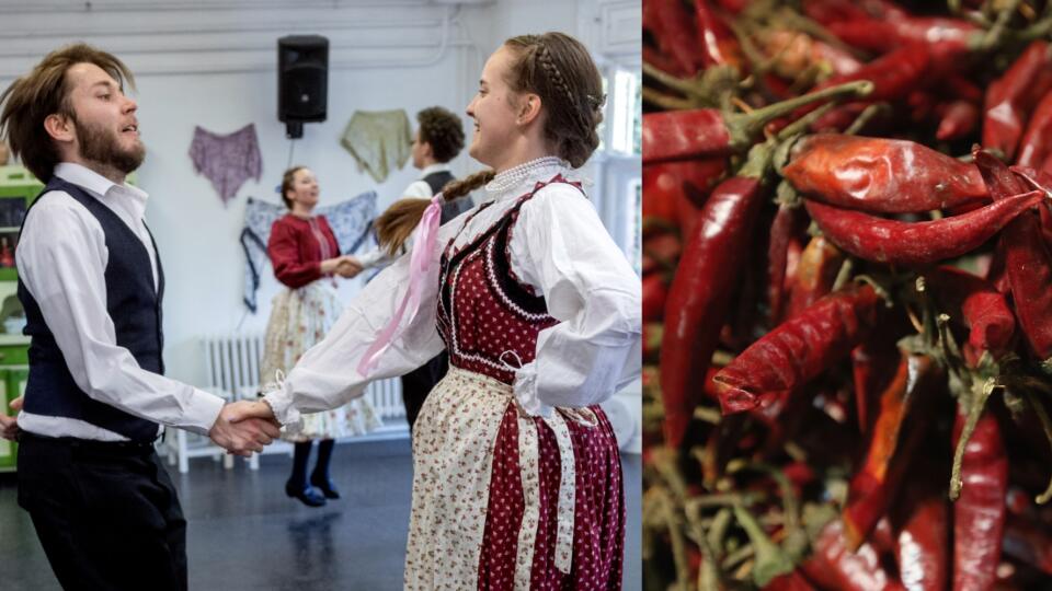 Čardáš a červená paprika. Typické maďarské špeciality.