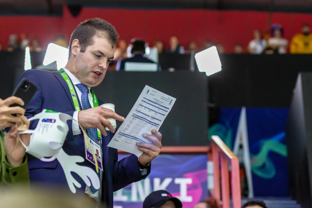 Na snímke je Ondrej Rusnák počas druhého zápasu základnej skupiny MS 2022, v ktorom nastúpili slovenskí hokejisti proti Nemecku.
