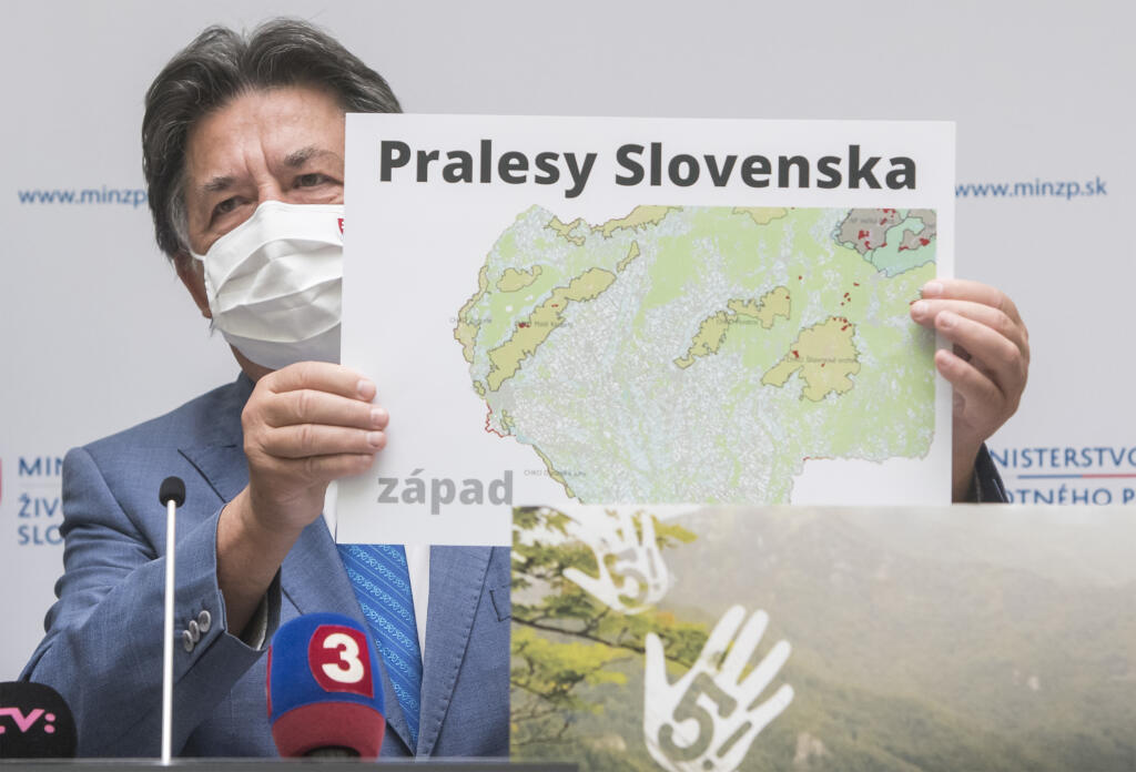 Na snímke minister životného prostredia SR Ján Budaj (OĽANO) počas tlačovej konferencie na tému Historická dohoda o ochrane pralesov. Aktivisti z mimovládnych organizácií odovzdali do rúk ministra petičné hárky s takmer 31-tisíc podpismi za vyhlásenie prírodnej rezervácie Pralesy Slovenska 17. septembra 2020 v Bratislave.