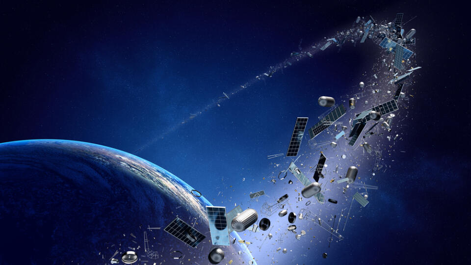 Space,Junk,Orbiting,Around,Earth,-,Conceptual,Of,Pollution,Around