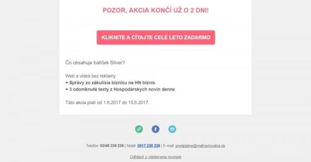 Hospodárske noviny posielali čitateľom odkaz na zrušenie odberu Denníka N