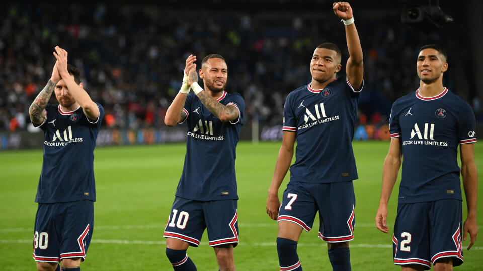 Zľava Lionel Messi, Neymar, Kylian Mbappé a Achraf Hakimi.