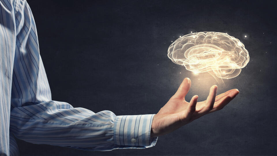 Close,Up,Of,Businessman,Holding,Digital,Image,Of,Brain,In