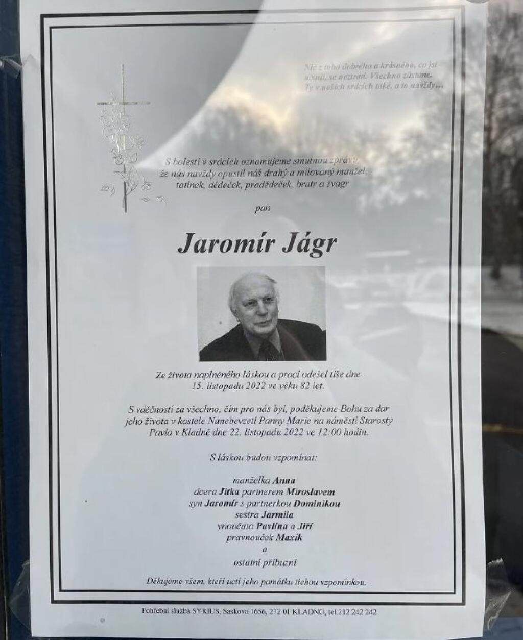 Legendárny český hokejista sa v utorok naposledy rozlúči so svojim milovaným otcom, ktorý zomrel minulú stredu.