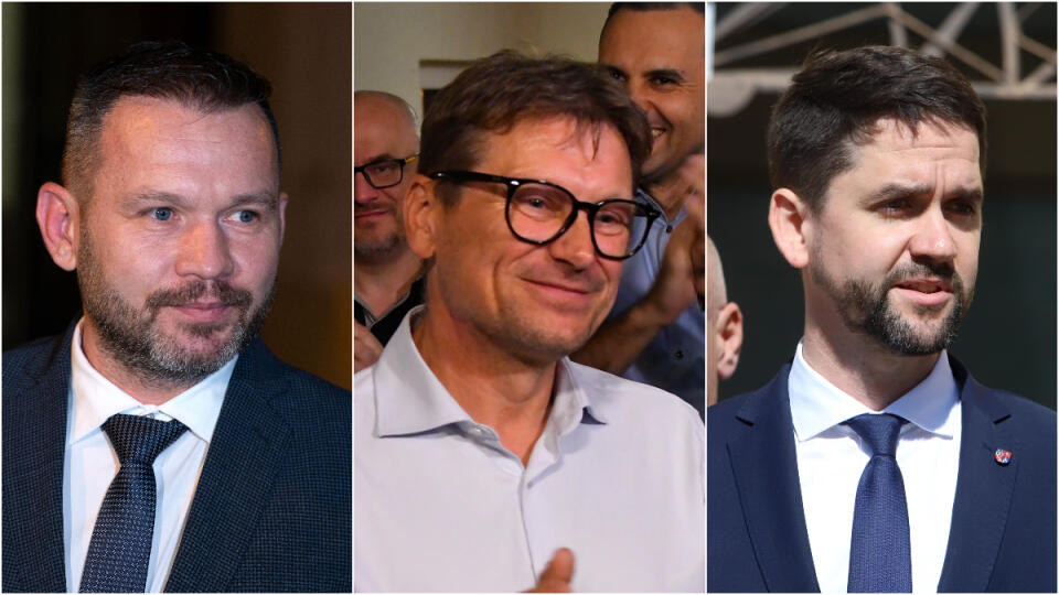 Zľava: Branislav Becík, nový nitriansky župan, František Oľha, nový primátor mesta Prešov a Ondrej Lunter, nový predseda Banskobystrického samosprávneho kraja