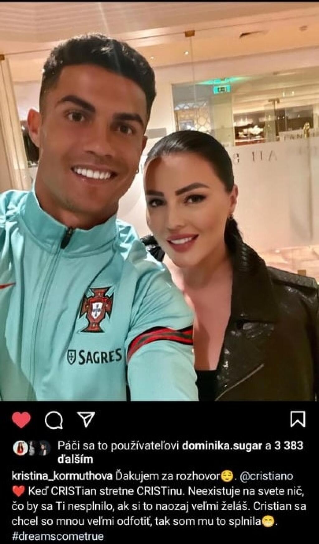 Kristíne Kormúthovej sa splnil sen.Na dovolenke stretla futbalistu Cristiana Ronalda.