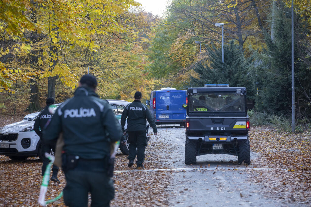 Na snímke hasiči a policajti vynášajú telo tragicky zosnulého hokejistu Dušana Pašek.