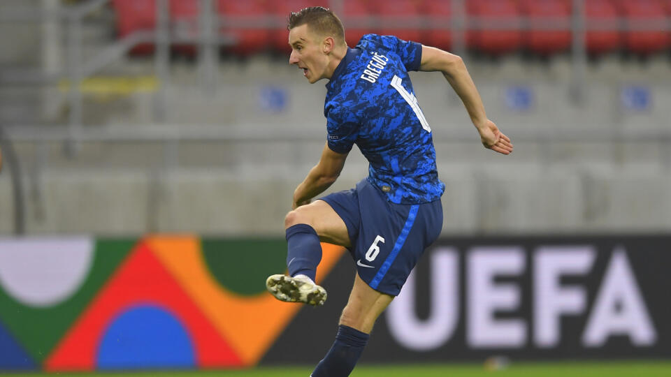 Na snímke Ján Greguš (Slovensko) v zápase 5. kola 2. skupiny B -divízie Ligy národov vo futbale Slovensko - Škótsko 15. novembra 2020 v Trnave. FOTO TASR - Michal Svítok