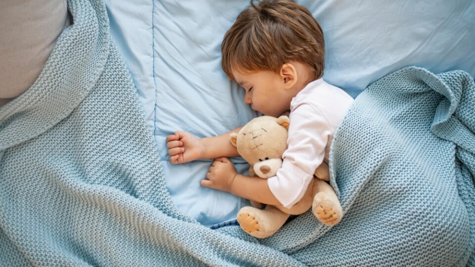 Photo,Of,Baby,Boy,Sleeping,Together,With,Teddy,Bear.,His