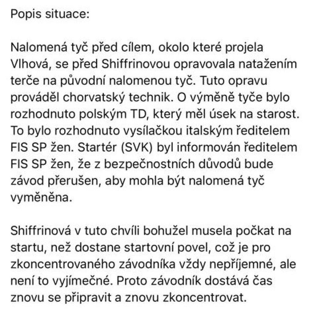 BratPetry Vlhovej sa napísal na sociálne siete vyjadrenie technického delegáta pretekov.