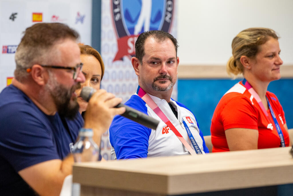 Olympijský festival “ TOKYO 2020” v areáli športového strediska v Šamoríne, kde privítali slovenských medailistov. Na snímke je Martina Štofaníková Sabbatini a Rory Sabbatini, Rastislav Antala a Zuzana Rehák-Štefečeková.