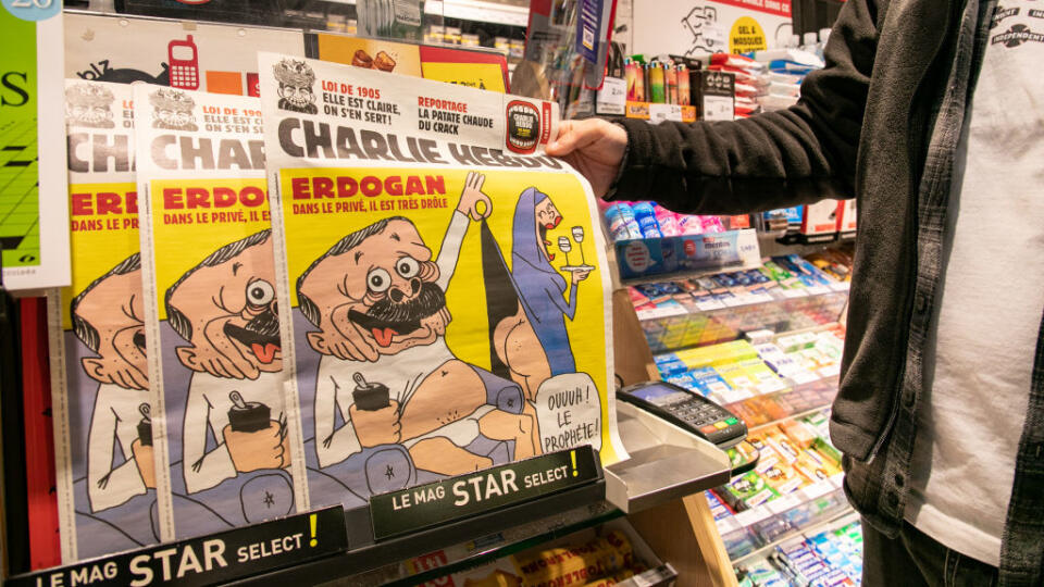 French Satirical Weekly Charlie Hebdo's Edition Displays A Cover With A Satirical Drawing Representing Turkish President Tayyip Erdogan