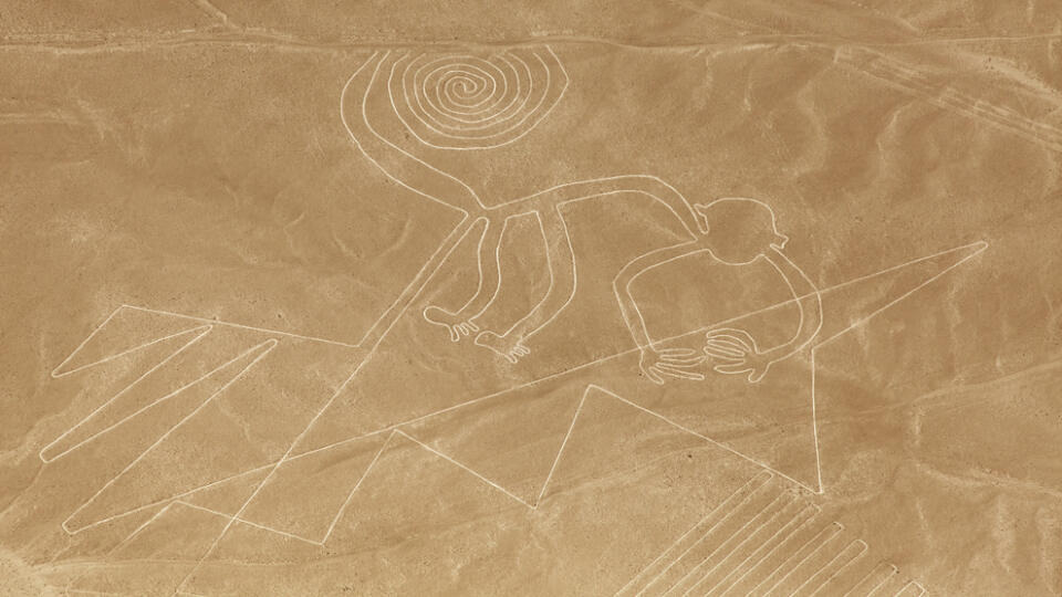 Monkey,Geoglyph,,Nazca,Or,Nasca,Mysterious,Lines,And,Geoglyphs,Aerial