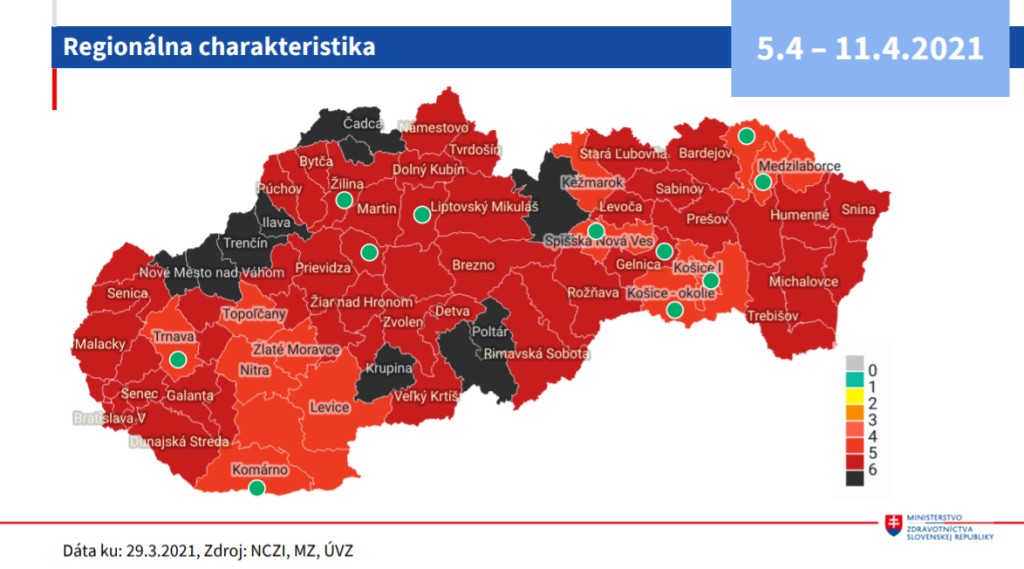 Nová mapa okresov od 5.4. do 11.4. 2021.