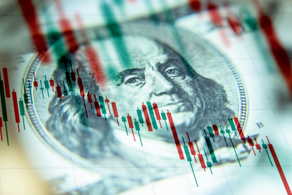 The,Us,Dollar,Against,The,Background,Of,A,Declining,Chart.