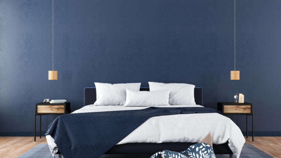 Modern,Bedroom,Interior,With,A,Stylish,Combination,Of,Trendy,Blue