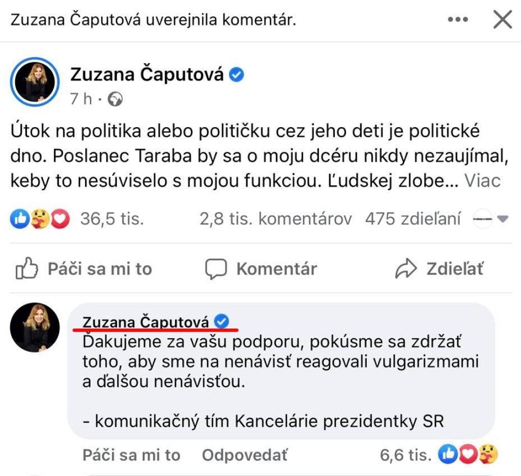 Zuzana Čaputová sa na Facebooku poďakovala za podporu.