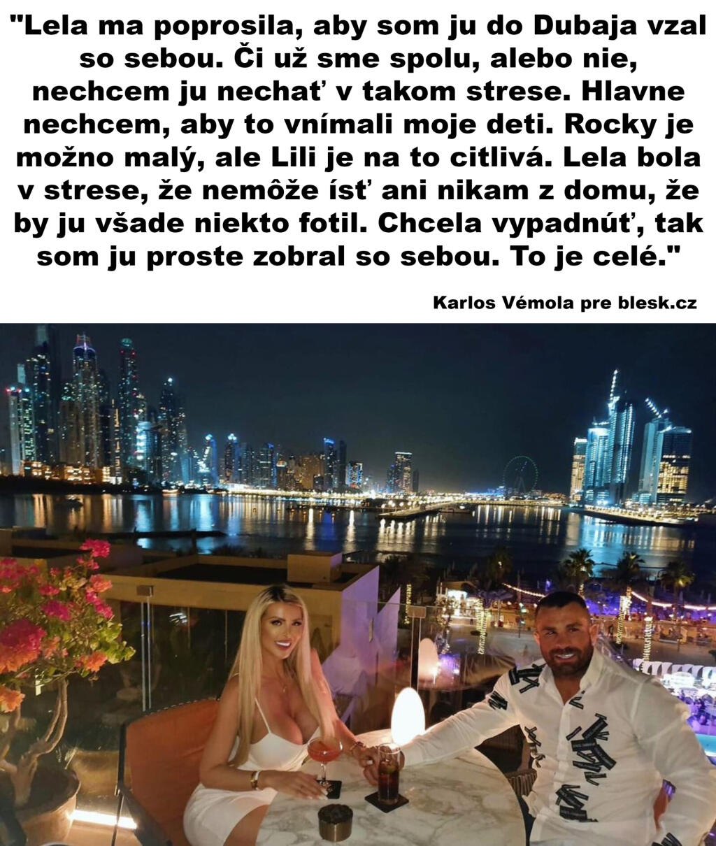 Vémola a Ceterová po rozchode odišli spolu do Dubaja, kde si užívali minulý rok, ale aj v roku 2020 pár mesiacov po rozchode. (Vémolov výrok je aktuálny, fotka je z apríla roka 2021)